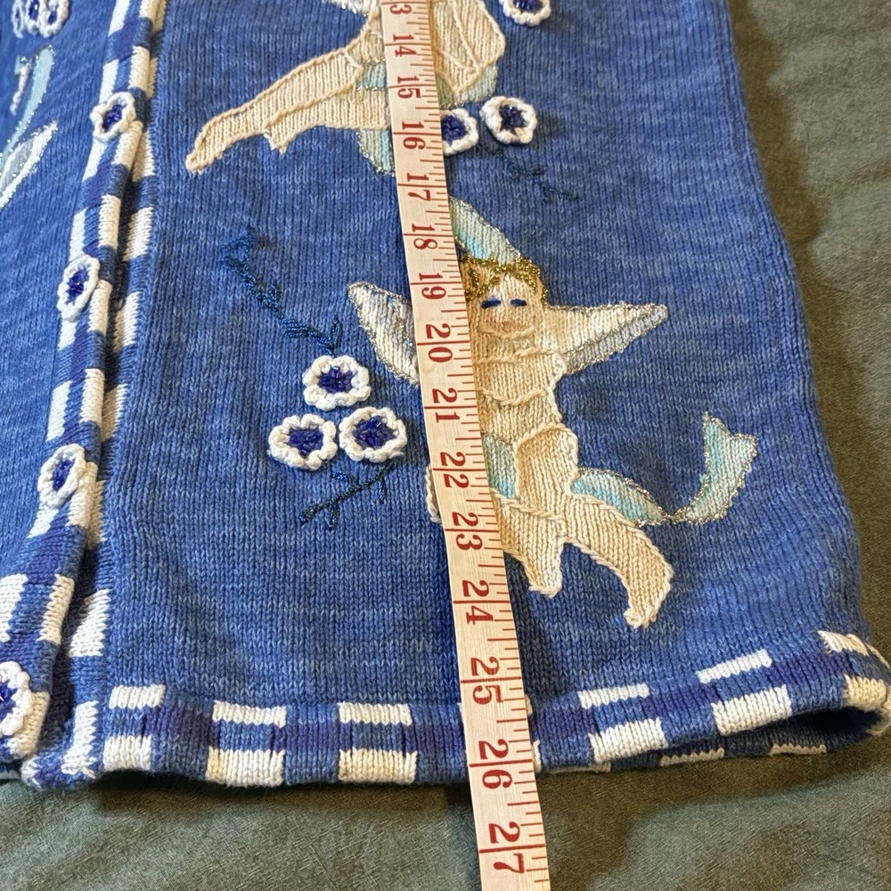 Vintage Storybook Knits Cardigan Womens S Blue Angels Cherubs Granny Sweater 90s - Picture 7 of 8